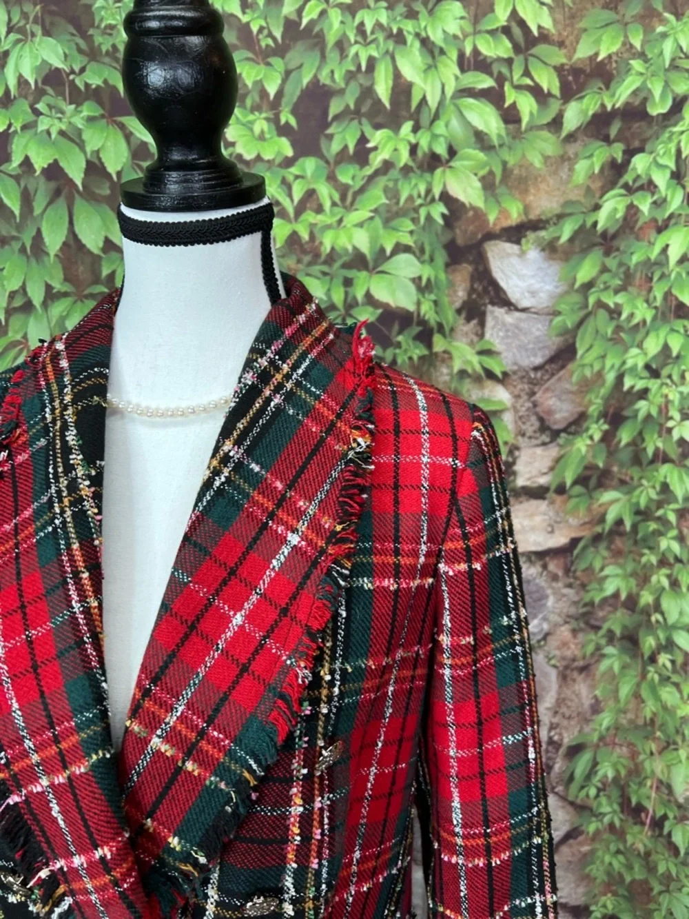 RACHEL ZOE Preppy Red Raw Hemmed Tartan Plaid Equestrian Blazer, M - Picture 6 of 16